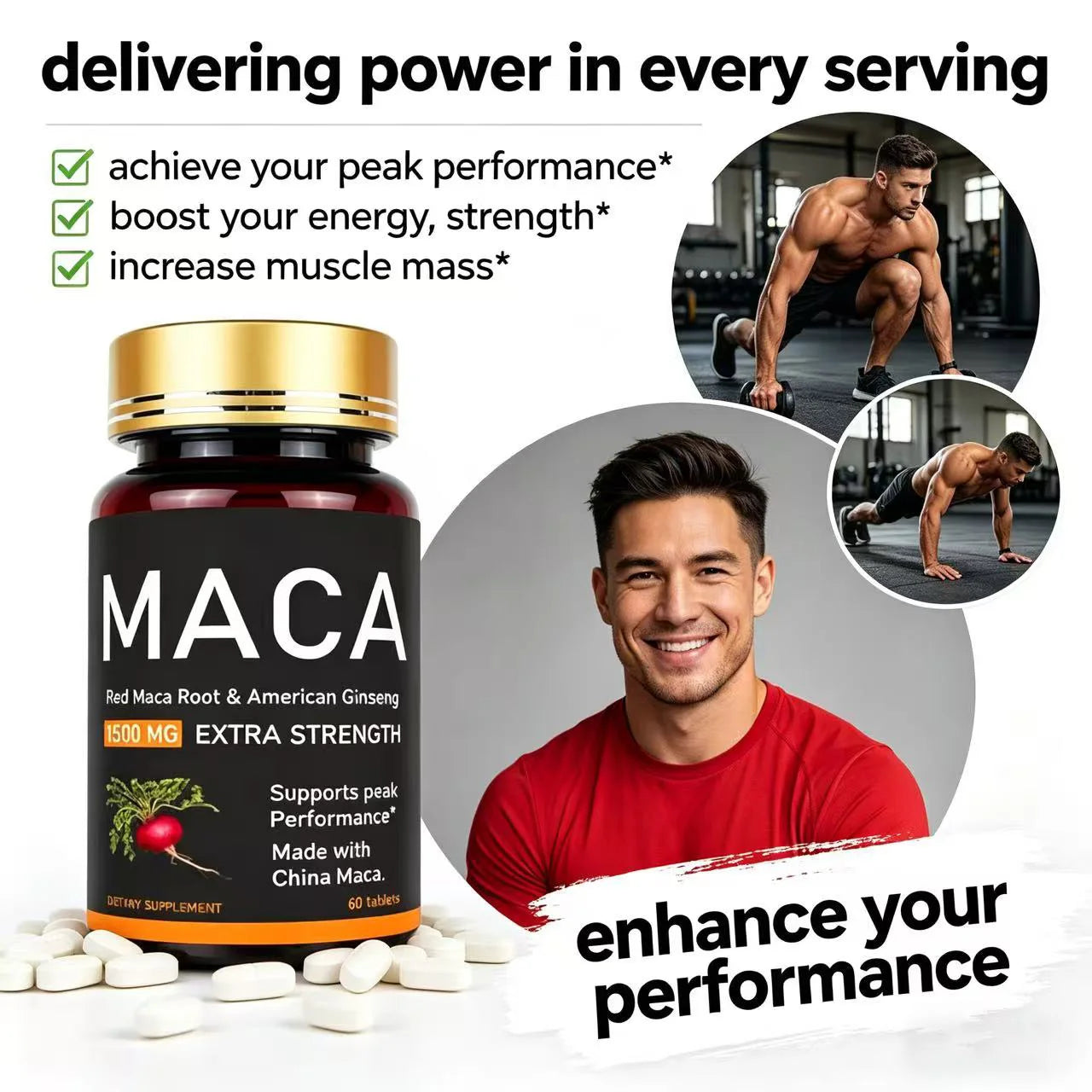 Premium Oyster, Maca & Ginseng Formula，Natural Male Performance Support | Male Enhancing for Stamina, Endurance & Muscle Growt