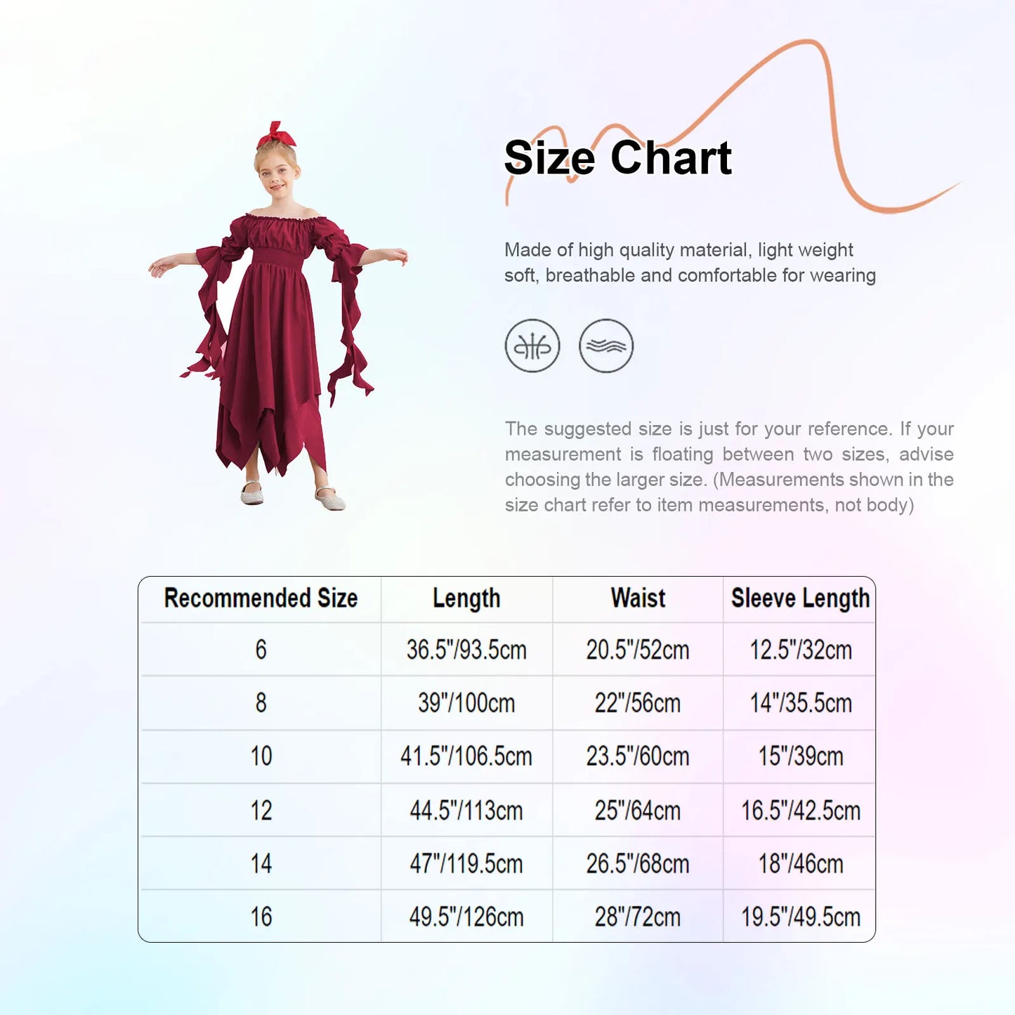 Girls Halloween Medieval Renaissance Witch Vampire Cosplay Costume Victorian Gothic Dress Off Shoulder Smocked Irregular Gown