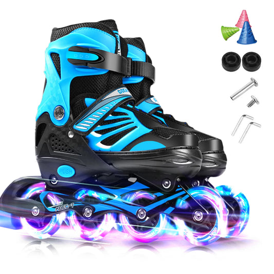 Tomshoo Adjustable Kids Roller Skates w Single Flash Light Wheels, Outdoor Inline Skates for Children Boys Girls Practice Sport
