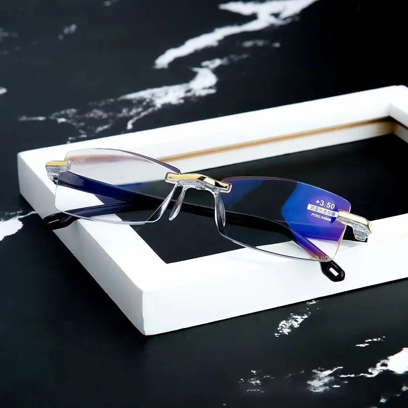 New Intelligent Zoom Glasses Men Women Reading Glasses Anti Blue Ray Rimless Cutting Presbyopia Eyewear Prescription Glasses