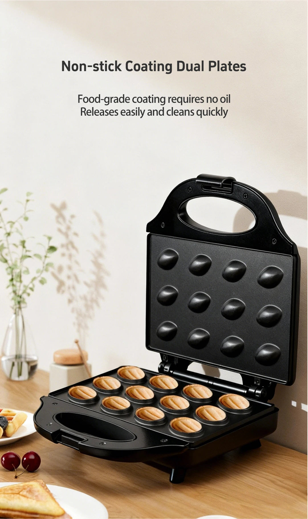 Electric Walnut Cake Waffle Maker With Nuts 12 Holes Cooking Kitchen Biscuits Making for Baking Business Nuts Waffle