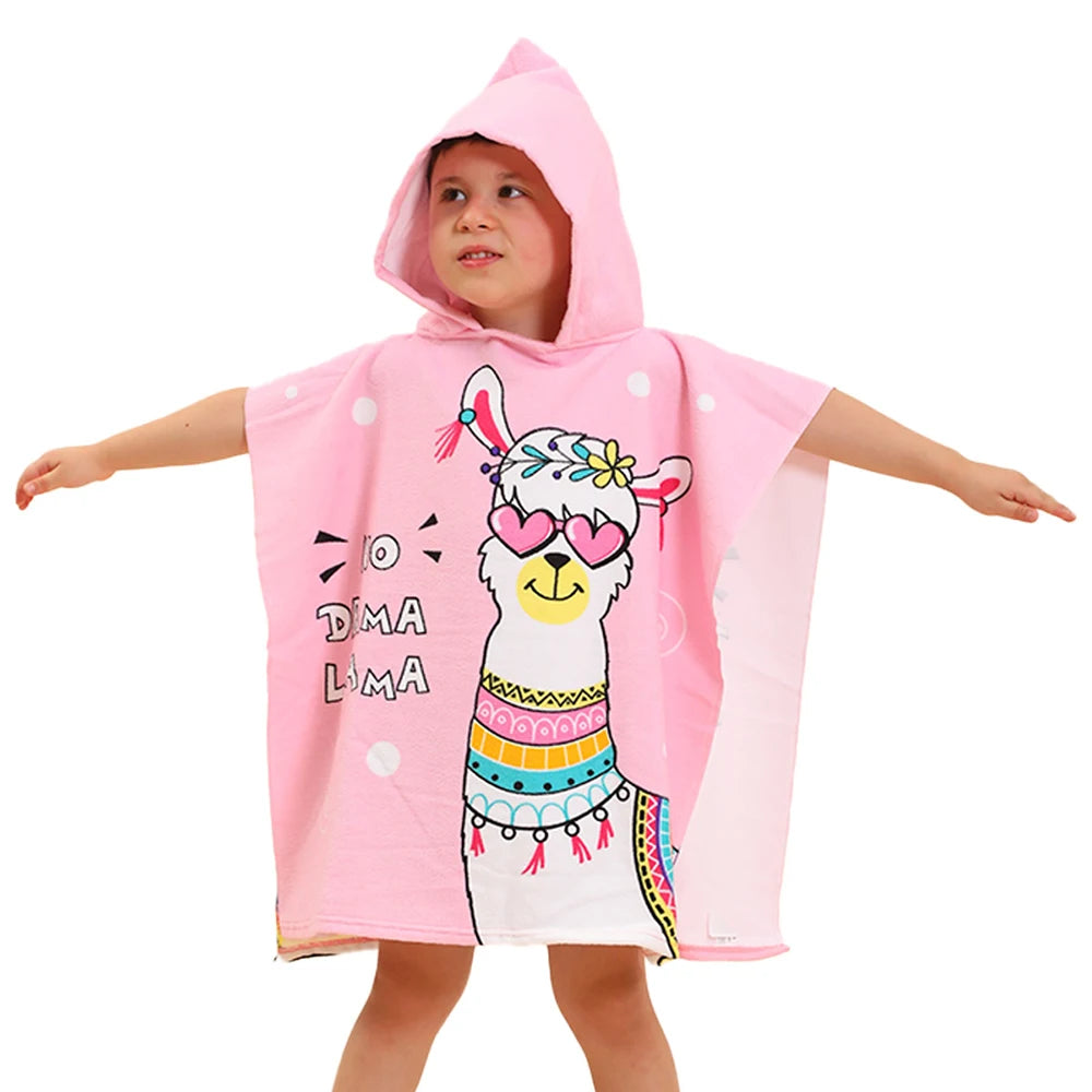 Children Bathing Stuff Kids Hooded Cape Towel Boy Shark Bathrobe Baby Dinosaur Bath Towel Girls Unicorn Beach Towel Wrap Blanket