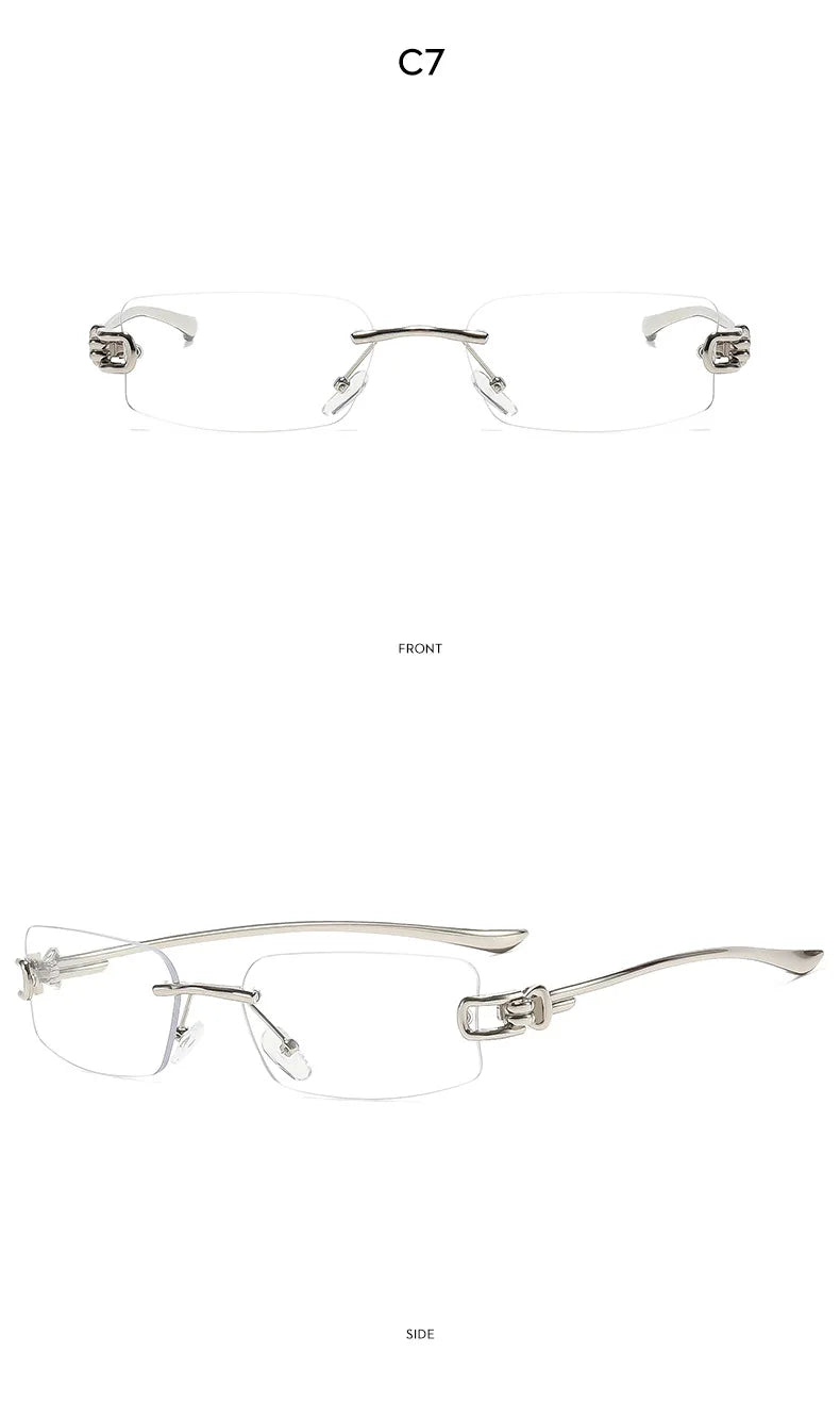 SO&EI Ins Popular Fashion Rectangle Rimless Sunglasses Women Retro Clear Ocean Lens Shades UV400 Men Trending Sun Glasses
