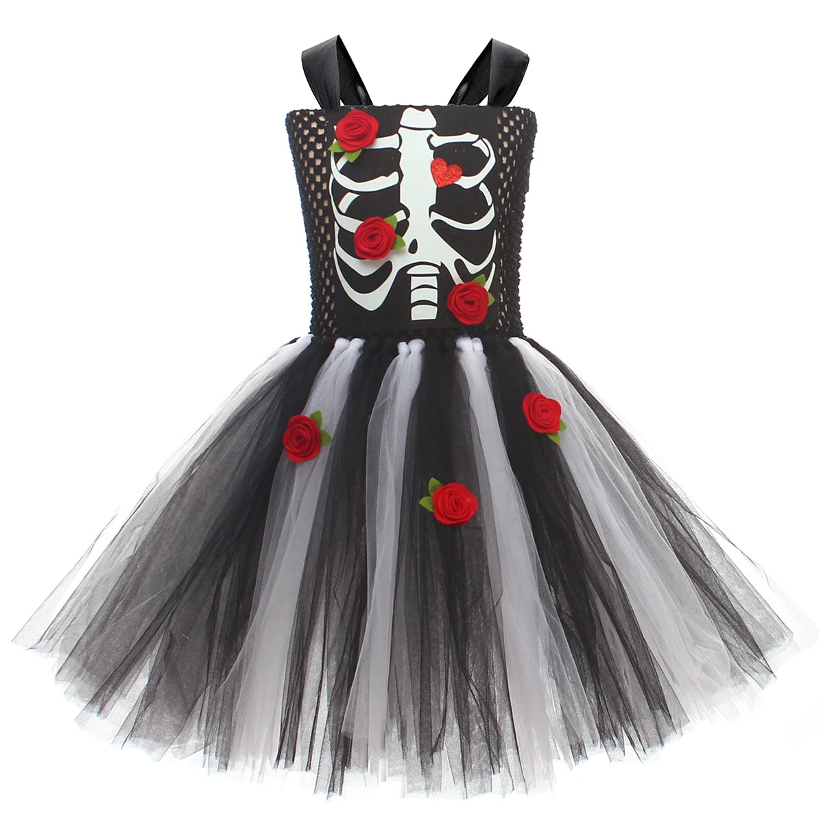 Girls Scary Skeleton Halloween Costume for Kids Zombie Corpse Bride Tutu Dress Children Day of The Dead Rose Bone Ghost Dress Up