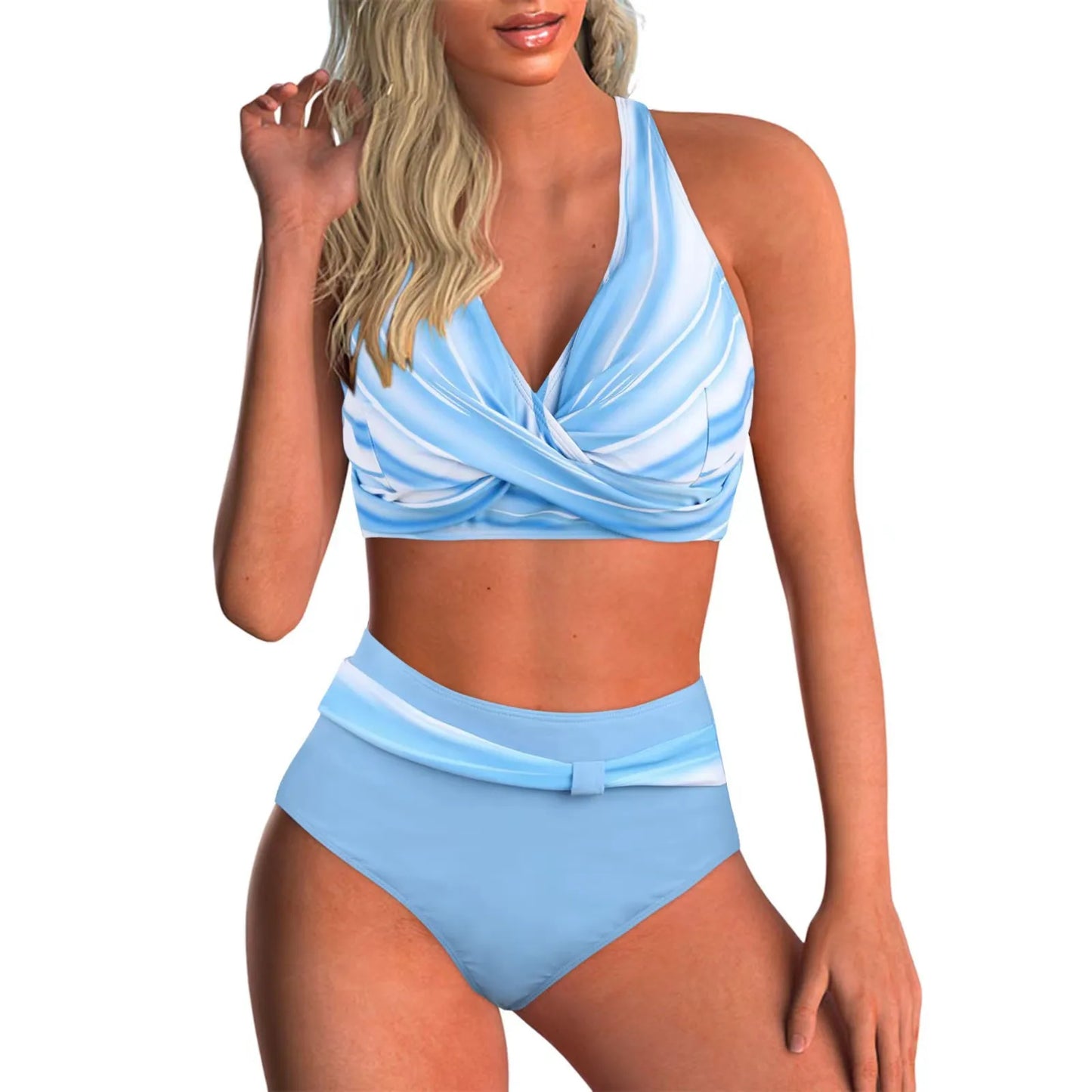 Circyy Print Swimsuit Women Split Swimsuit Contrast Color Striped Dot Bikini Set High Waisted Fashion Beachwear Summer 2025 New