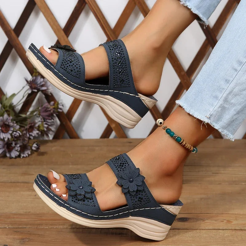 Ladies Shoes on Offer Summer New Plus Size Slippers Women Retro Roman Women's Slipper Casual Beach Flower Platform Wedge Sandals