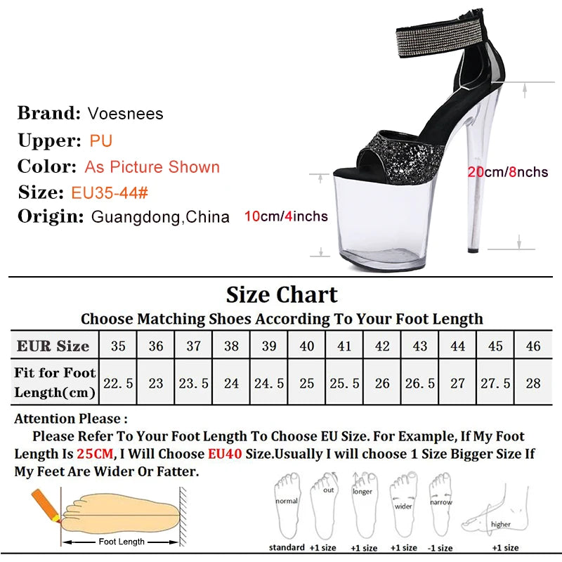 New High-heeled 20cm/8inchs Sandals Women Summer Strap Thin Heel Black Sandals Stripper Pole Dance Dress Models Nightclub Shoes