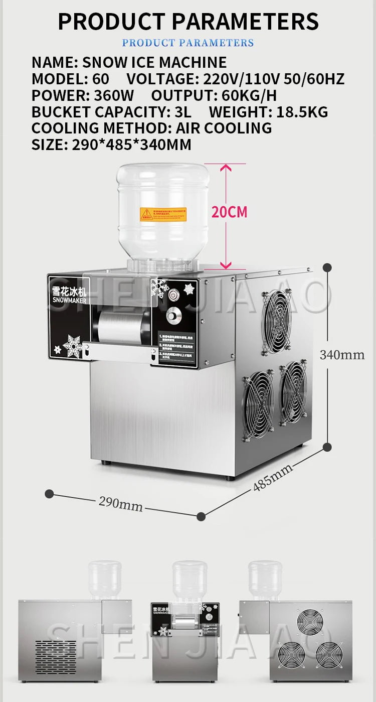 60KG/24H Snowflake Ice Machine Europe Snowflake Ice Machine Korea Bingsu Machine Snowflake Ice Shaving Machine 220/110V
