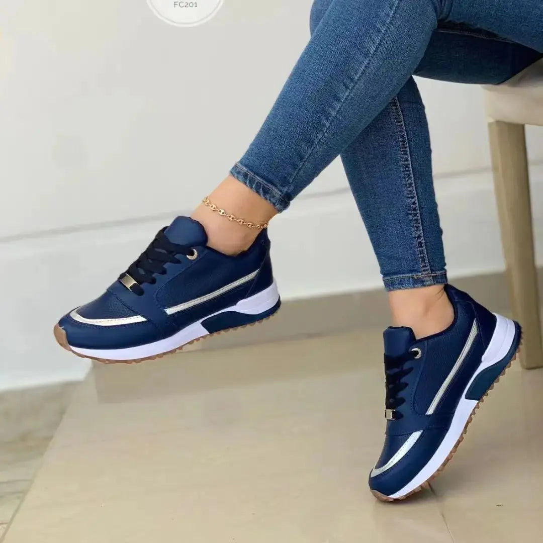 Hot Sale Ladies Shoes Lace Up 2024 Autumn Women's Vulcanize Shoes Round Toe Mixed Colors Increase Height Casual Sneakers Women