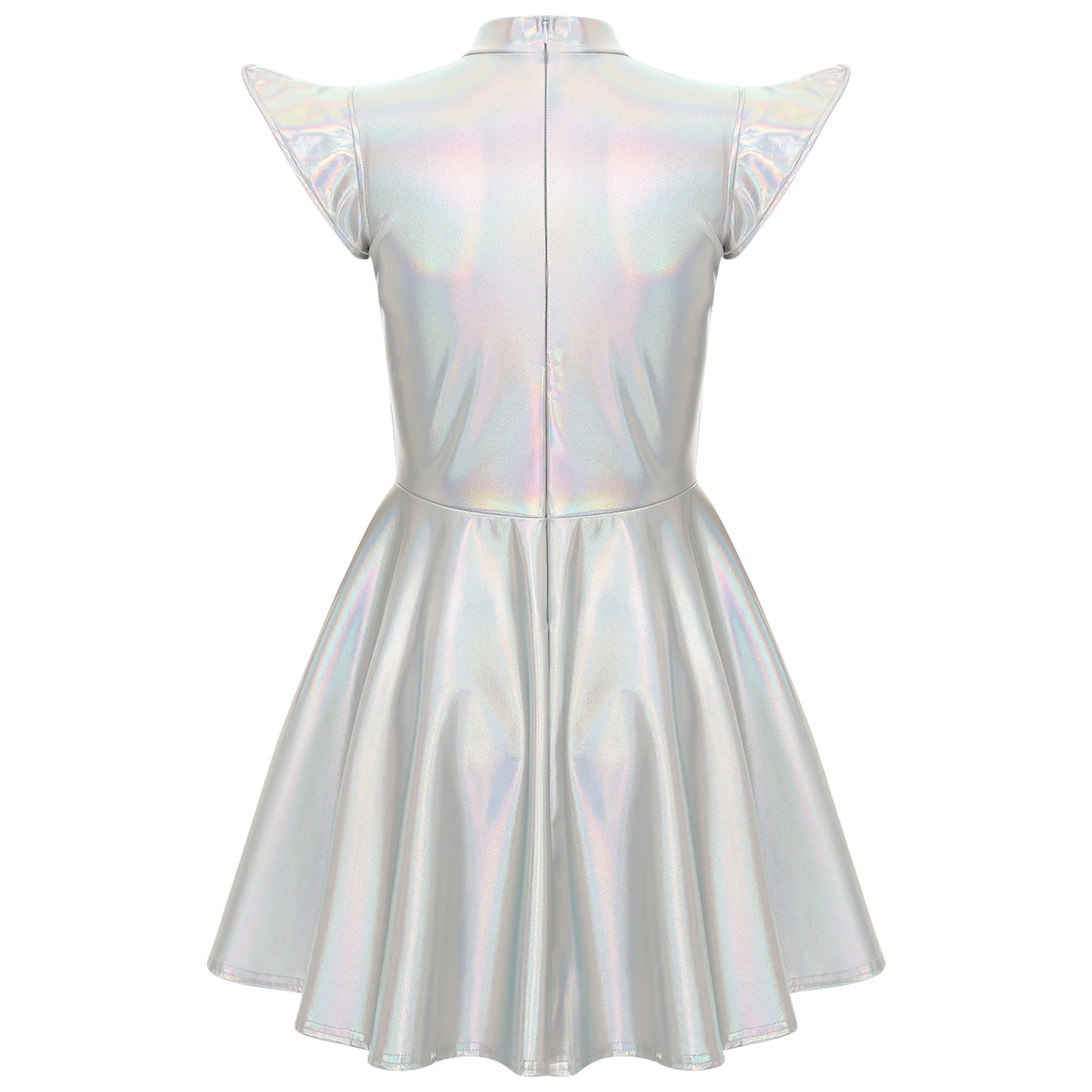 Womens Cocktail Dress Shiny Metallic Dress Alien Space Cap Sleeve High Waist A-line Dress for Halloween Party High Street Dress