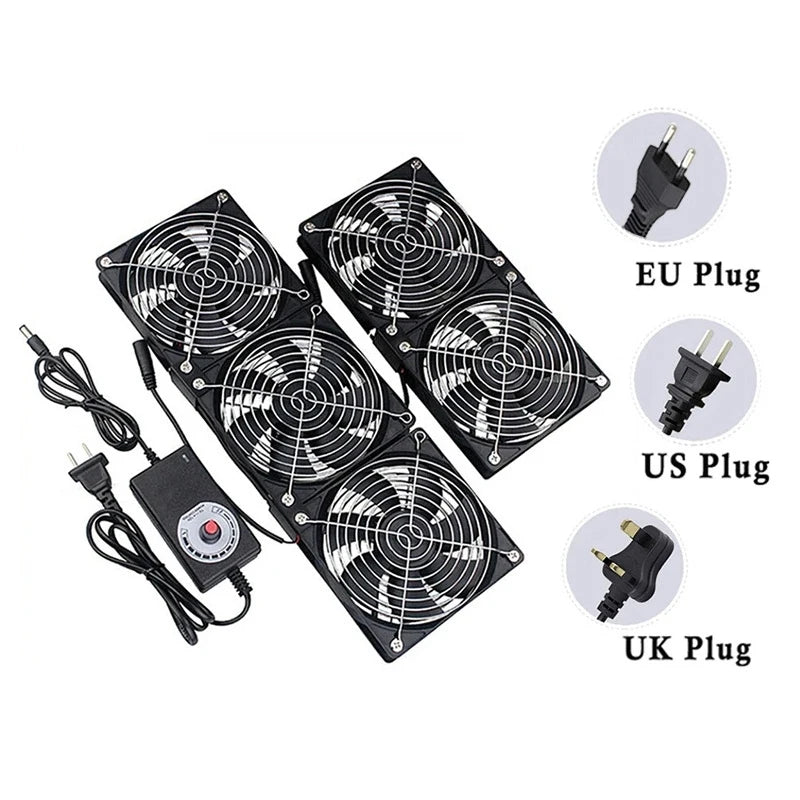 220V 12V Cooling Exhaust Fans with Controller 12cm for GPU VGA Btc Machine Workstation Cabinet Radiator Server Fan