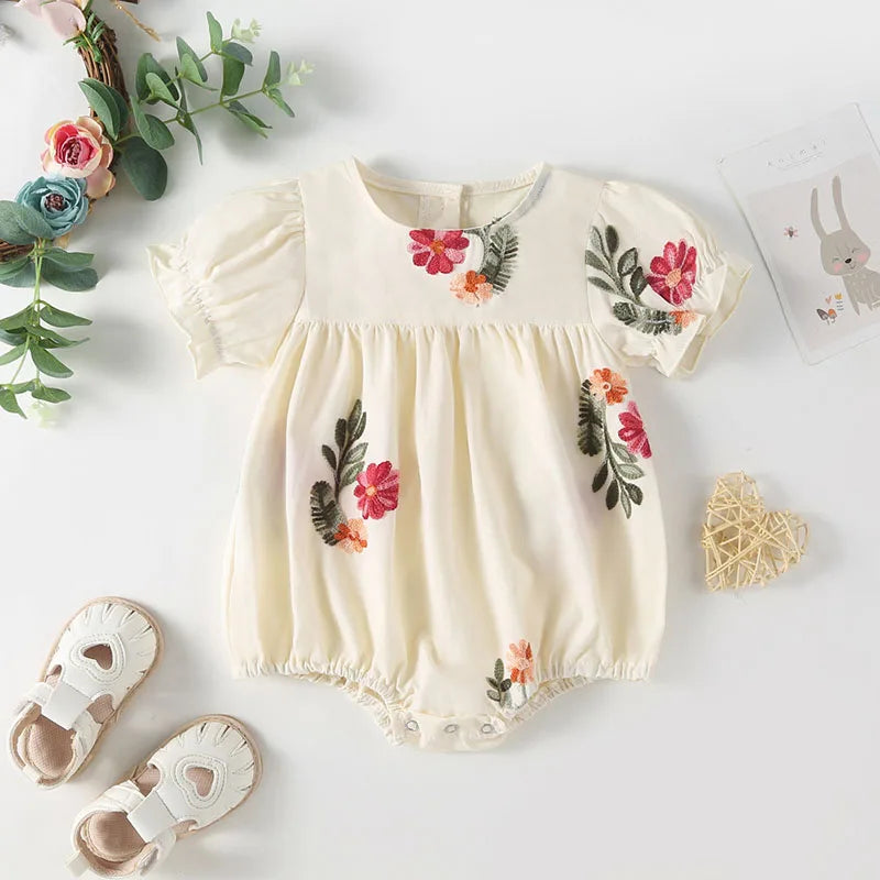 MILANCEL New Baby Summer Clothes Infant Girl's Floral Puff Sleeve Bodysuit Toddler Tee And Shorts 2PCS Sets ﻿Children's Outfit