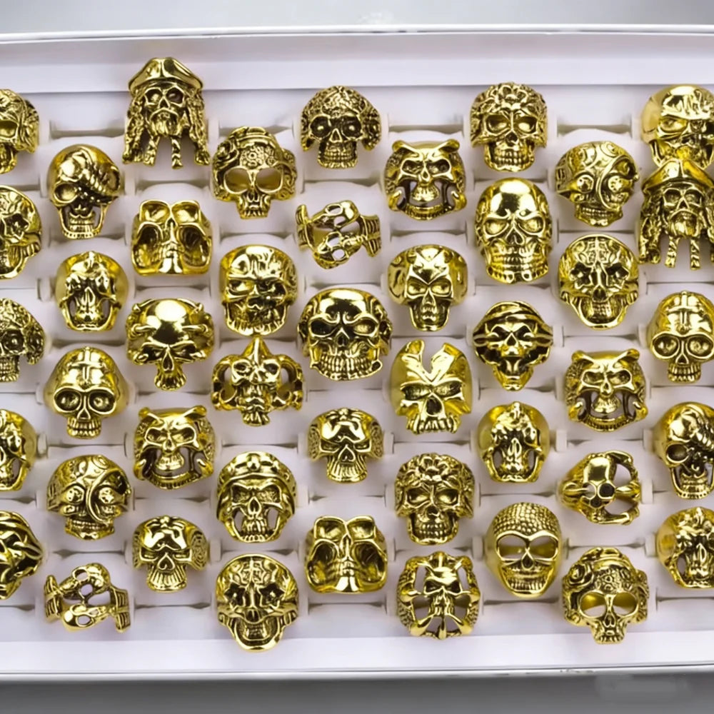 10/15/20Pcs/Lot Retro Gothic Punk Skull Rings Men Women Charm Rock Cool Fashion Jewelry Accessory Daily Party Gift Random Style