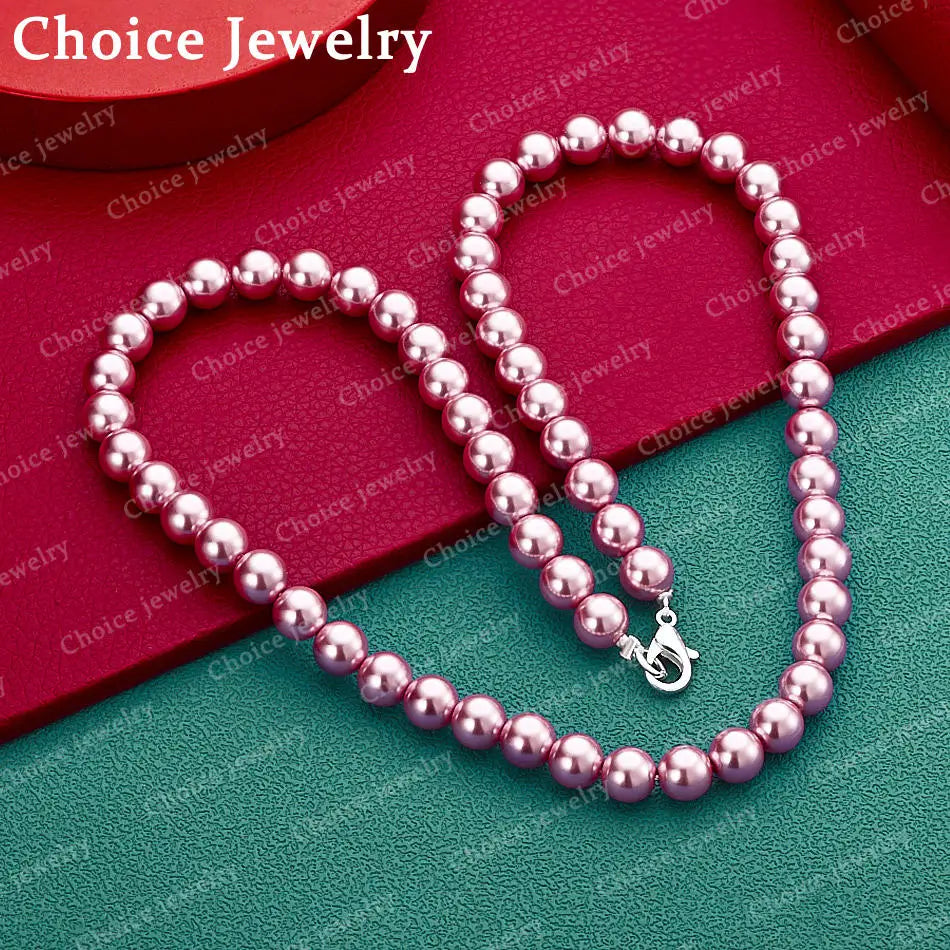 925 Sterling Silver Purple / Pink / White 7-8mm 40-50cm Artificial Pearls Necklace For Women Lady Pearls Chain Fashion Jewelry