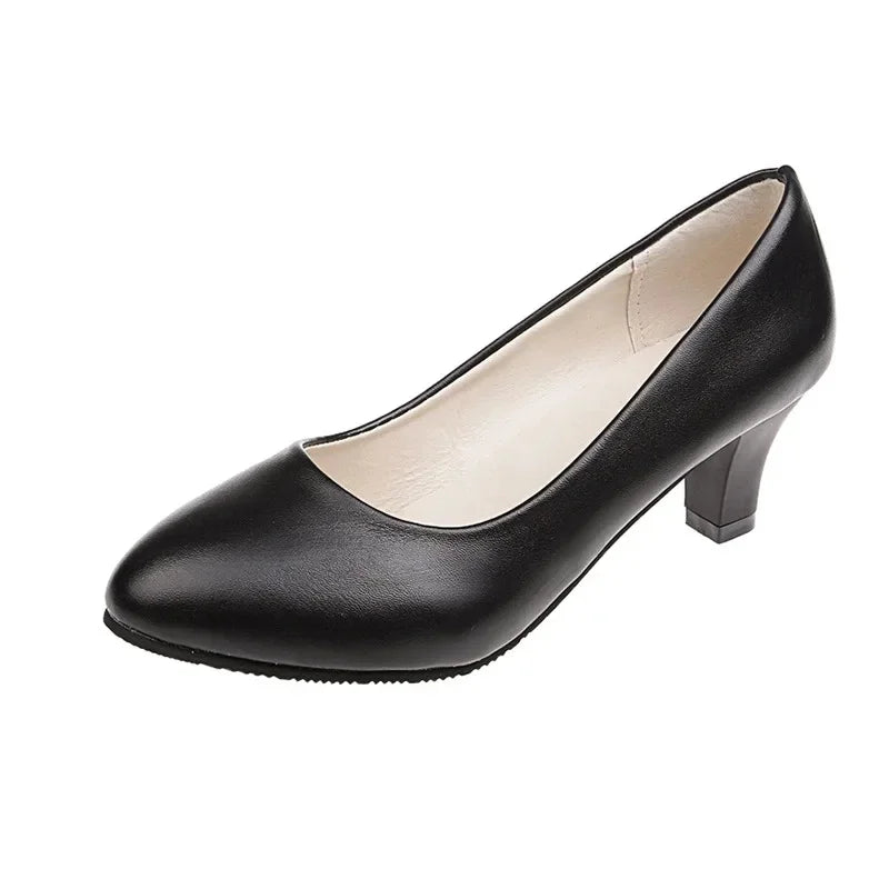 Spring Comfortable Professional Shoes Work Shoes Smart Casual Interview Shoes Women's Shoes Small Leather Shoes Medium Heel Blac