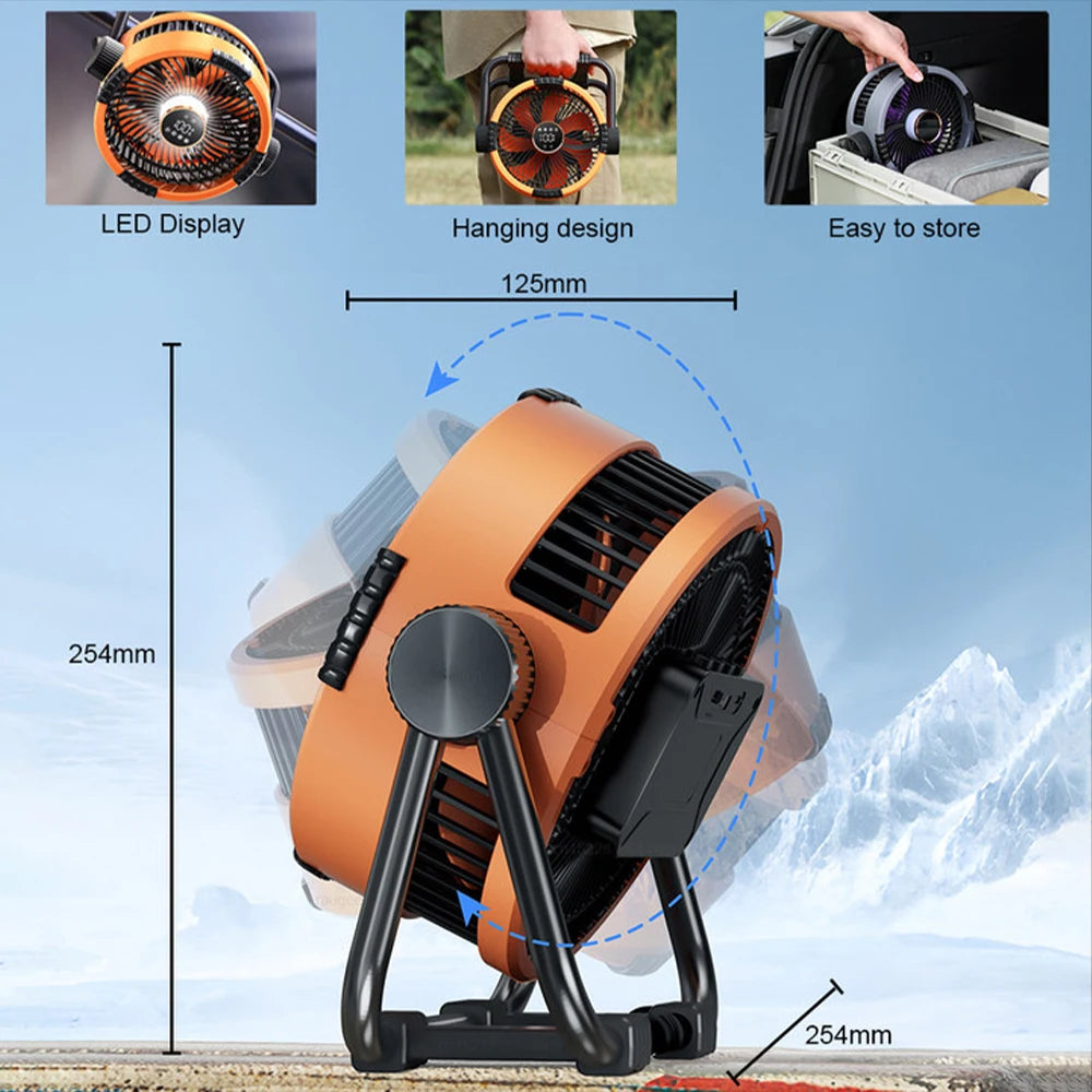 Camping Ceiling Fan 20000mAh Rechargeable USB Fan with Power Bank and LED Light Hook Air Circulators Wireless Ceiling Fan