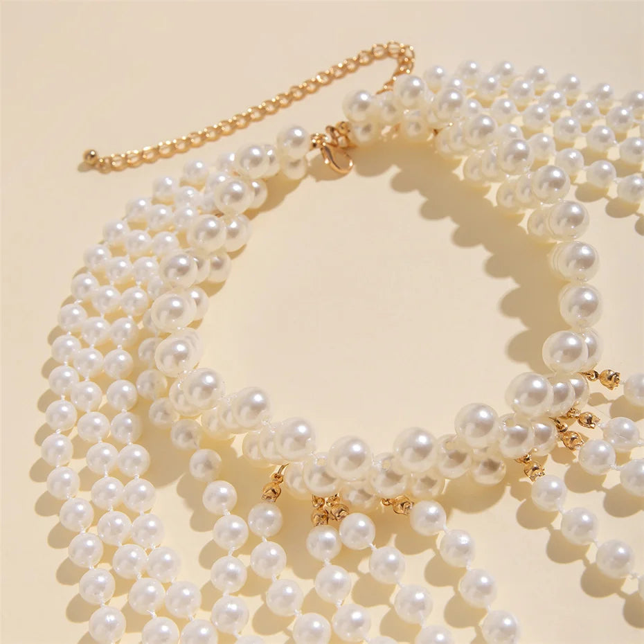Ingemark New in 2024 Bridal Tassel Imitation Pearl Shoulder Chain Necklace for Women Elegant Shawl Wedding Jewelry Accessories