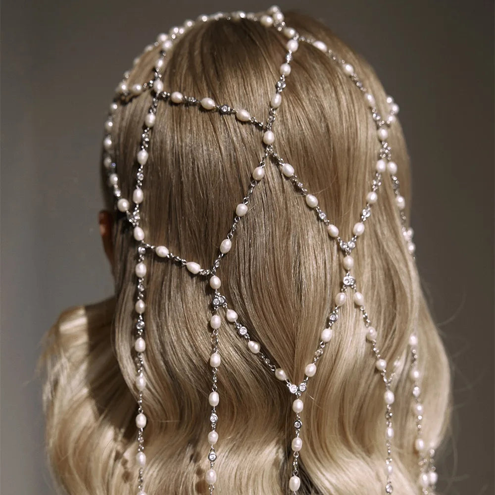 New White Pearl Pendant Hair Chain Exquisite Bridal Forehead Jewelry Wedding Hair Chain Headwrap Accessories for Women Gifts
