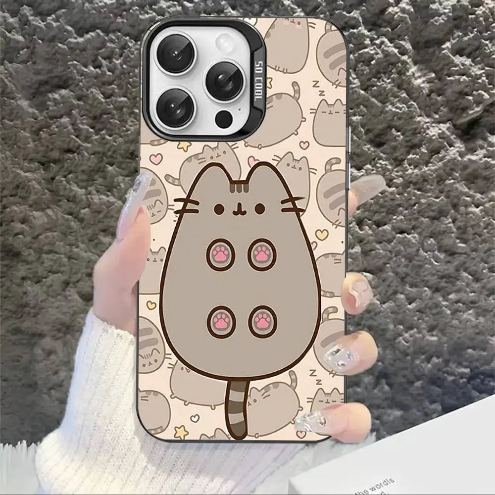 Cartoon P-Pusheens Cat Phone Case For IPhone 17 16 15 14 11 12 13 Pro Max Pro Plus Colored Silver Cover