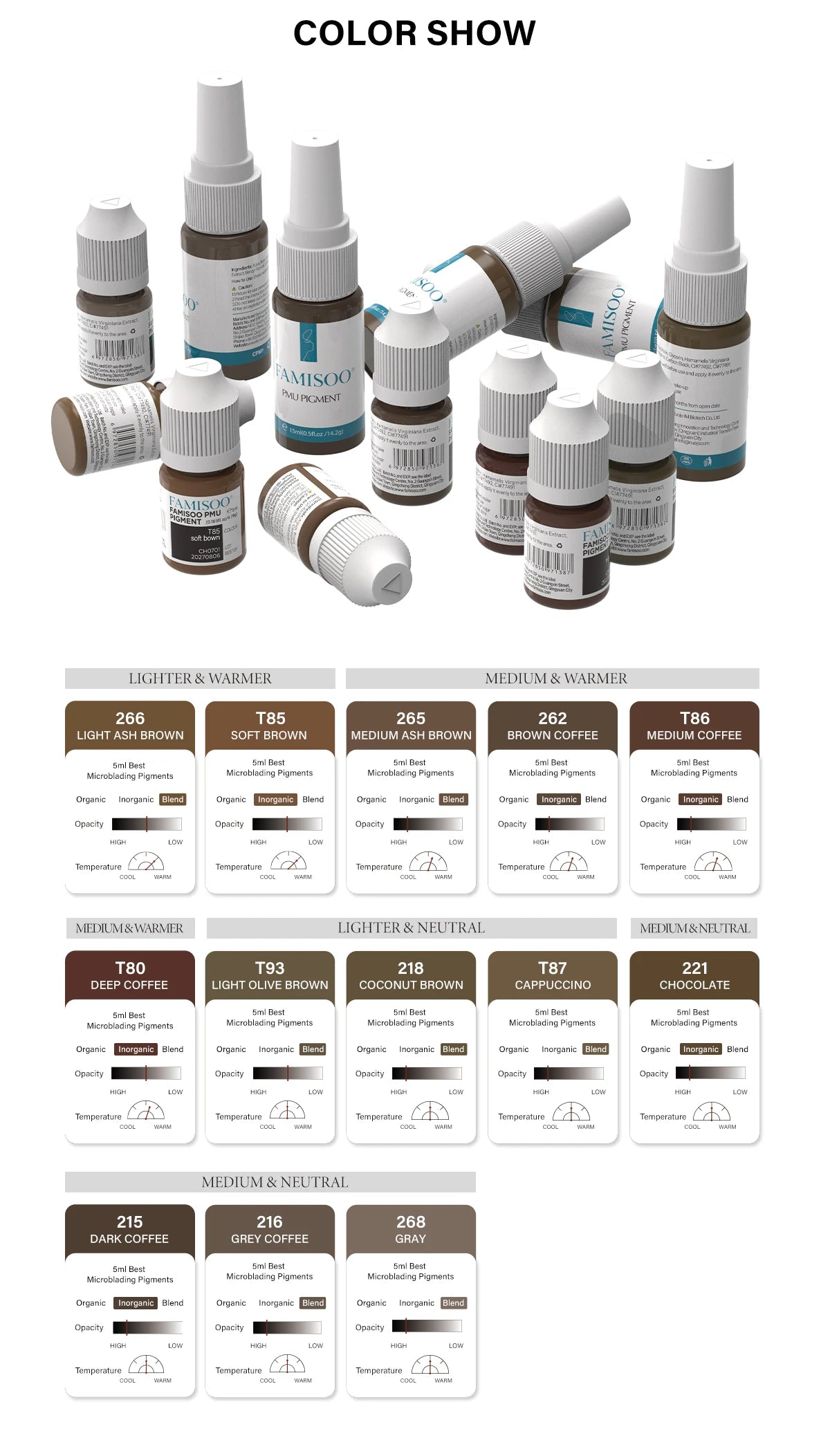 FAMISOO 15ml Permanent Makeup Pigment Microblading Paint Ink Body Art Eyebrows Eyeliner Tattoo Inks Makeup Supplies 0.5OZ