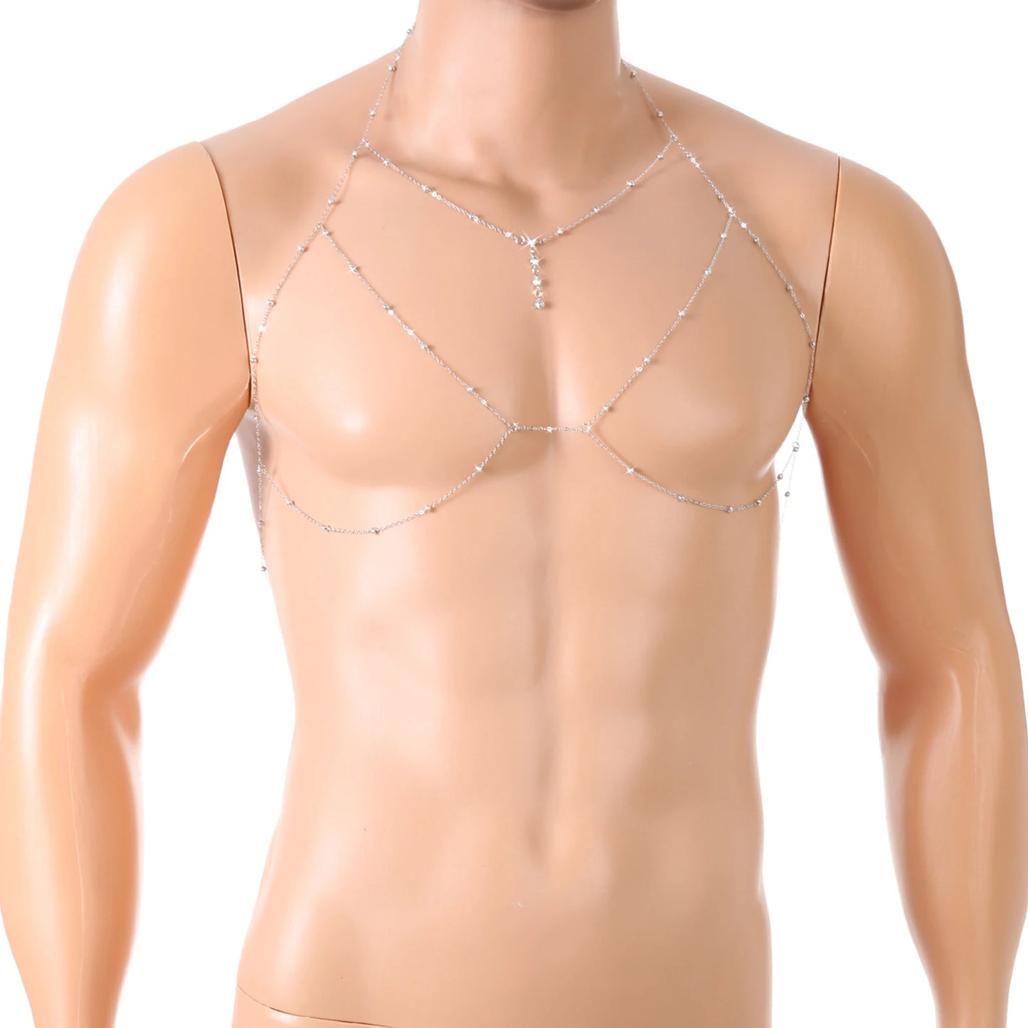 Unisex Sexy Chest Chain Bra Cross Bikini Body Chain Necklace Jewelry Gifts Shiny Rhinestone Body Chain Fashion Metal Accessories