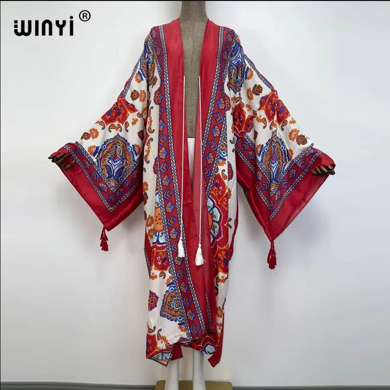WINYI print summer maxi dress Muslim Abaya Lady beach cover up muslim woman dresses Beachwear fashion Kaftan abaya dubai luxury
