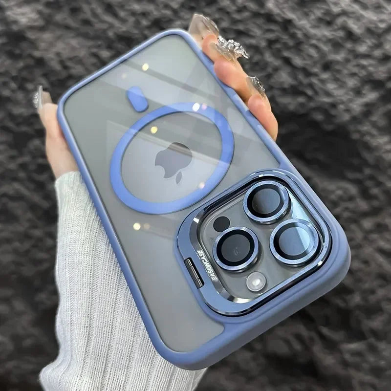 Luxury Magnetic Shockproof Phone Case For iPhone  18 16 17 15 14 13 12 11 Pro Max Funda For Magsafe Stand Lens Protector Cover