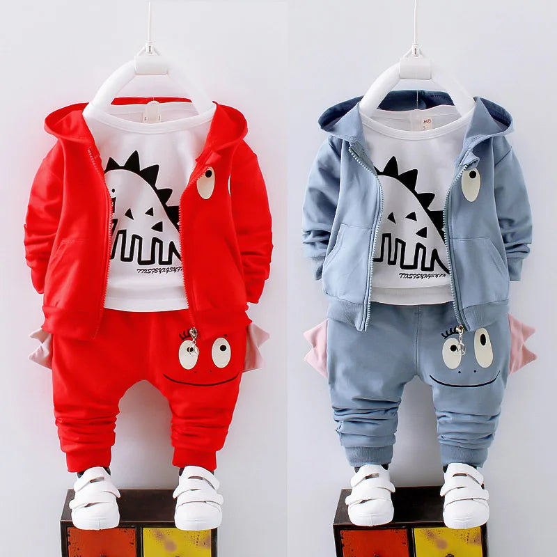 2023 Winter Baby Clothes Sets Boy Girl Thick Warm Hooded Top Pants Three-Piece Newborn Cartoon Cute Dinosaurs Outfit Suits 1-4Y