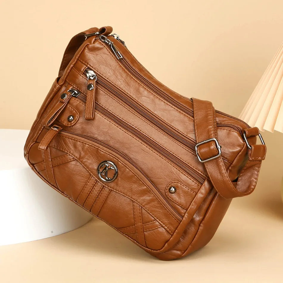 Retro Soft Leather Multi Pocket Single Shoulder Crossbody Bag High Quality Women's Bag Luxury Designer Purses and Handbags 2025