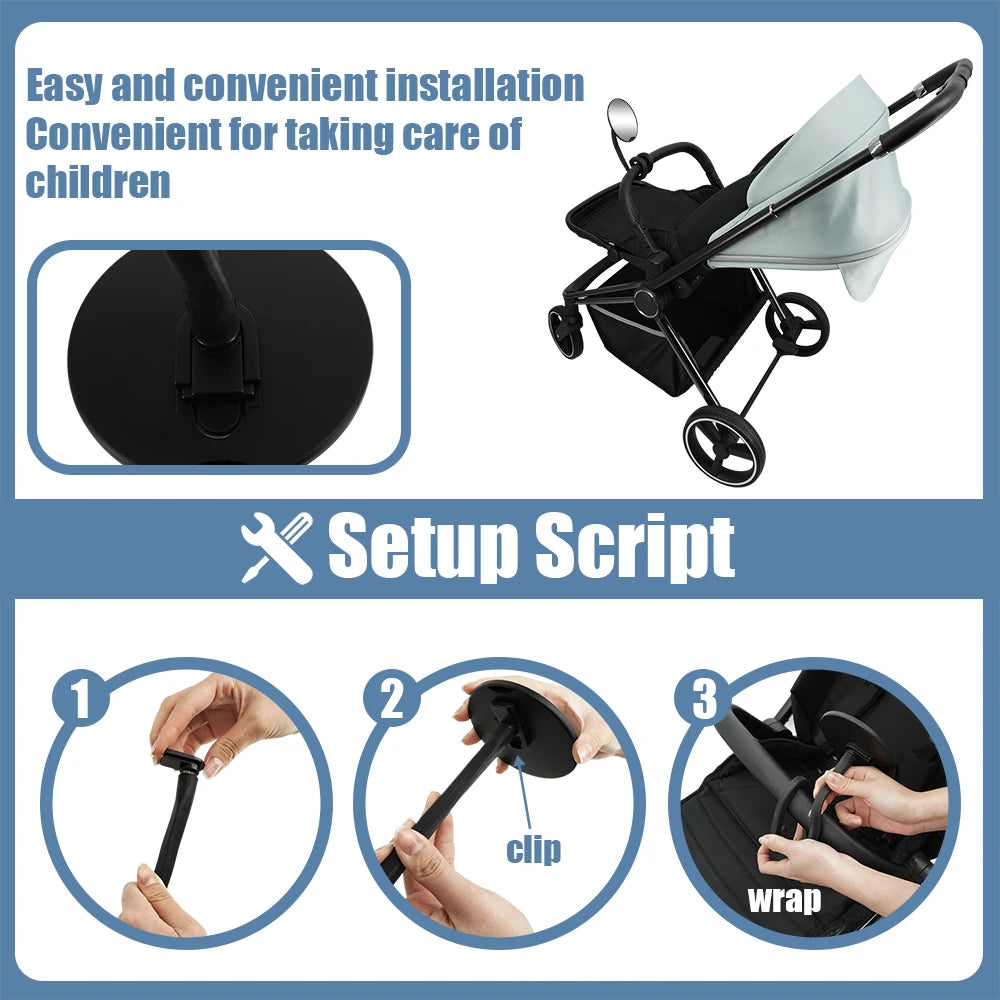 1PC Crash Tested 360° Adjustable Silicone-Leg Stroller Rear View Mirror, Shatterproof, Universal Fit, Easy to Install