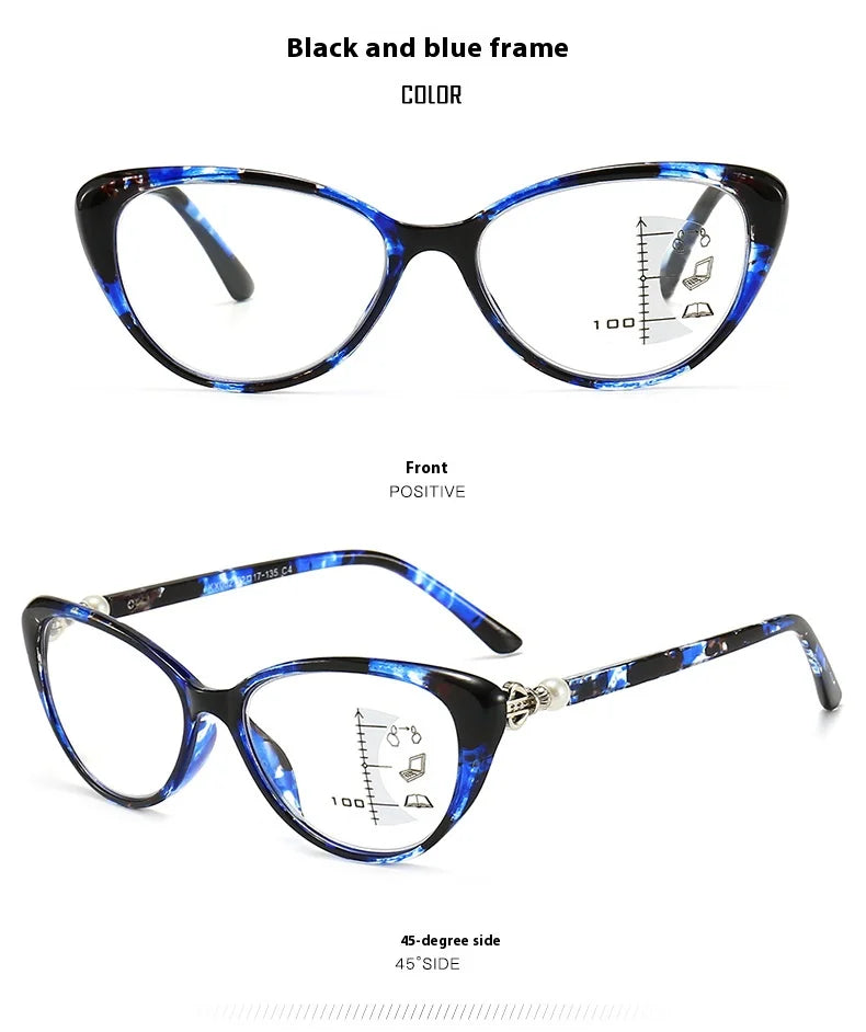 Progressive Multi Focus Anti Blue Light Reading Glasses, Fashionable Dual-purpose Reading Glasses for Both Near and Far Use