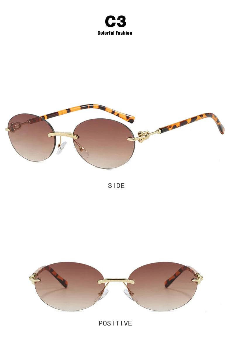 Fashion Oval Rimless Sunglasses for Woman Popular Round Frameless Sun Glasses Shades Retro High Quality Unisex Stylish Eyewear