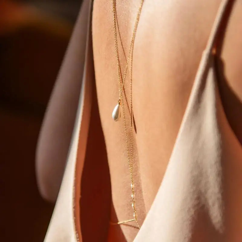 Simple Multilayer Pearl Back Drop Chain Necklace Women Fashion Metal Long Backless Body Chain Bride Wedding Jewelry Accessories