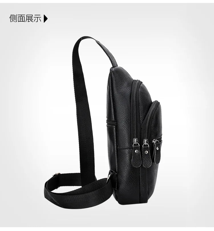 New Leather Chest Cover Layer Cowhide Business Men's Crossbody Bag with High-end Feel and Simple Chest Bag