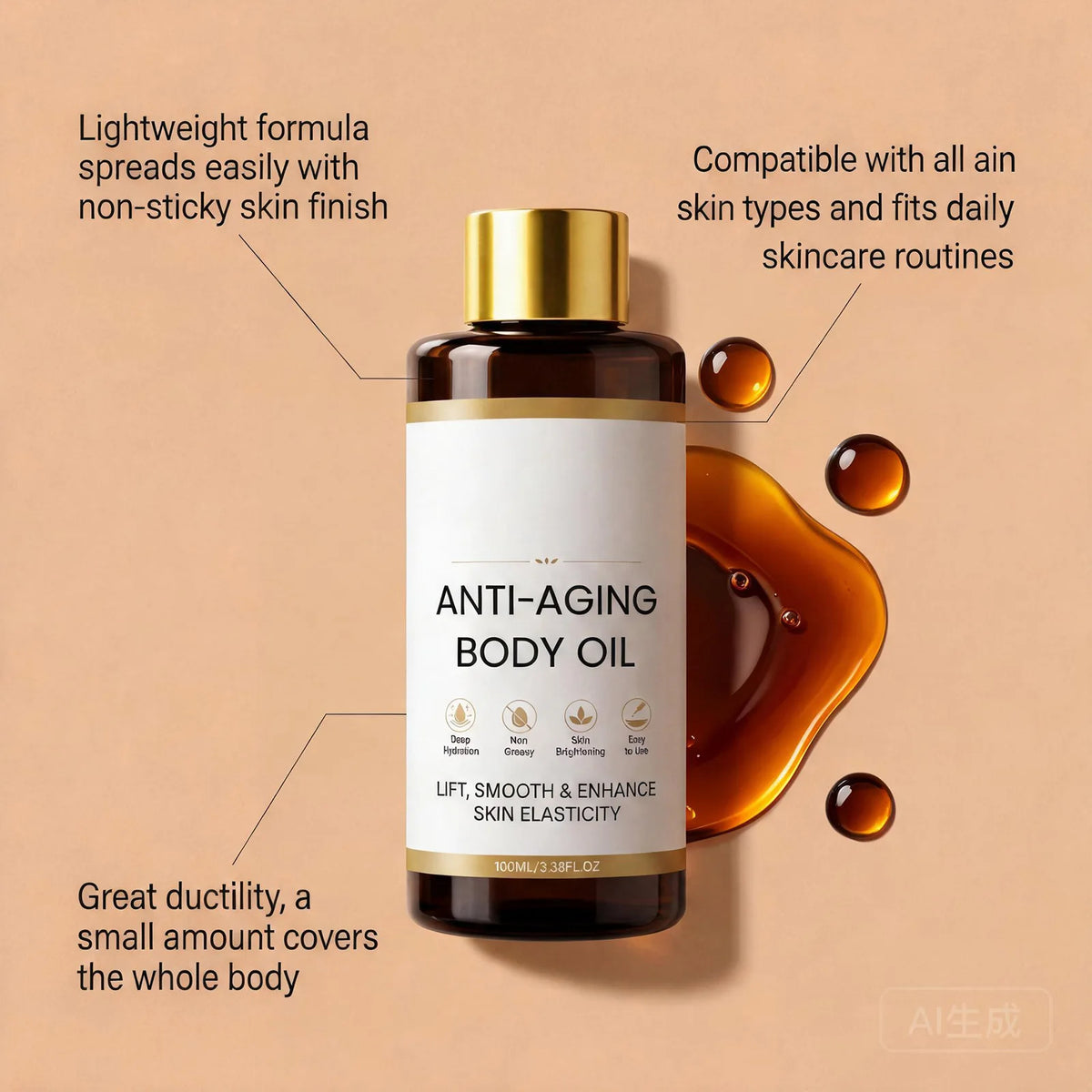 Firming Lifting Body Massage Oil Deep Hydrating Skin Firming Oil Non Sticky for Dry Rough Skin Brightening Body Care Oil