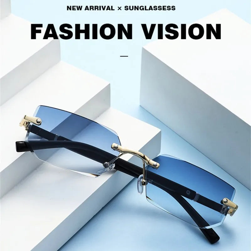 Trendy Rimless Small Rectangle Sunglasses Men Women Fashion Luxury Brand Square Frameless Sun Glasses Retro UV400 Shades Goggles