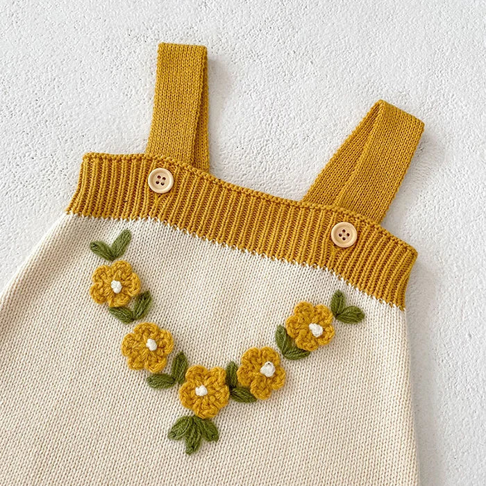 Autumn Winter Newborn Baby Girls Knitting Clothing Set Floral Embroidery Cardigan+Jumpsuit Infant Baby Knitted Clothes Suit