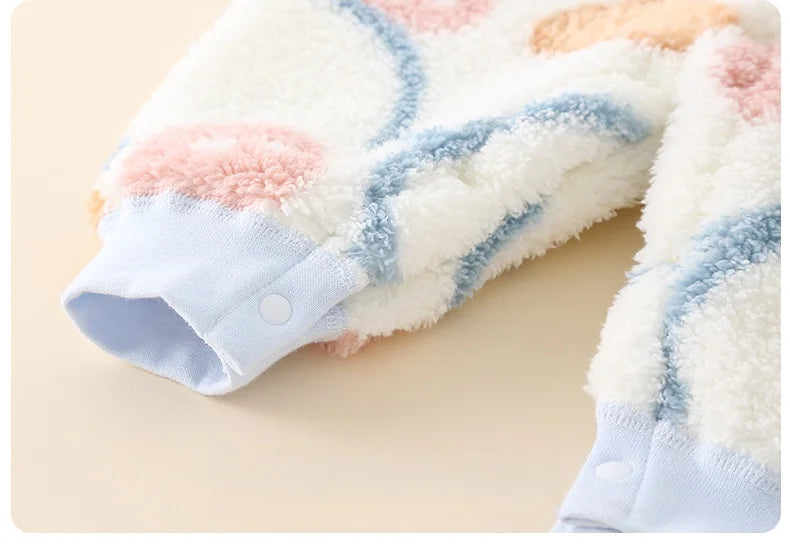 2026 Boys Girls Winter Spring Jumpsuit 0-24M Newborn Fleece Lined Long Sleeve Onesie Infant Cartoon Print Soft Warm Baby Romper