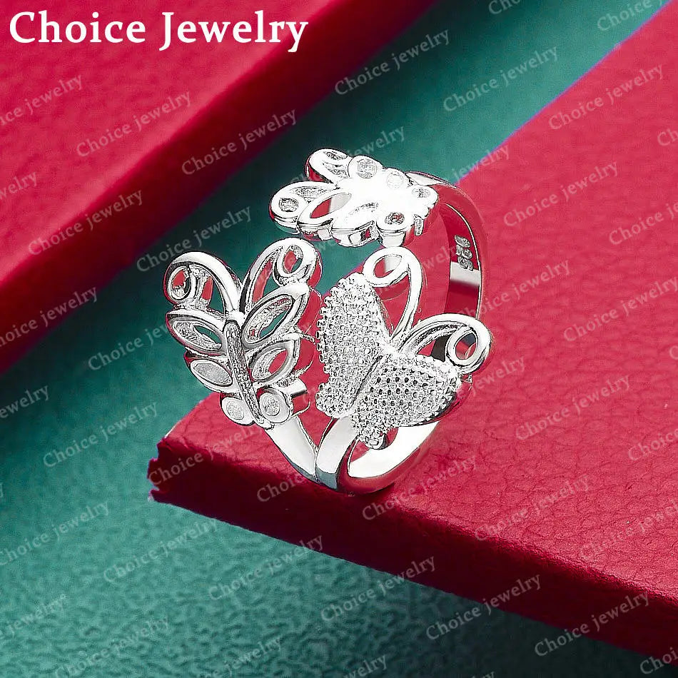 925 Sterling Silver Butterflies Open Wedding Ring For Women Fashion Jewelry Charm Grace Engagement Accessories