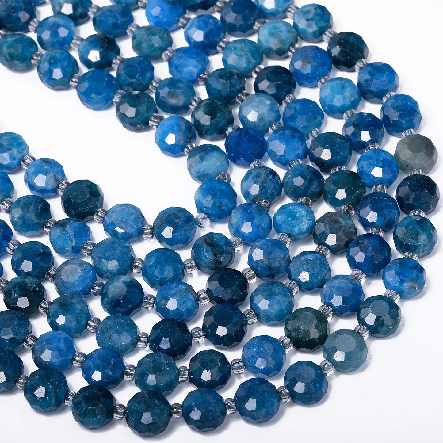 Natural Blue Apatite Gems Stone Beads 8x5mm AAA Faceted Flat Round Coin Shape Beads for Jewelry Making Diy Accessories