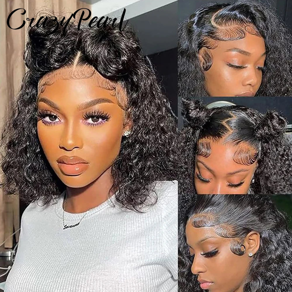 Deep Curly Bob Wig Human Hair 200 Density 13X4 HD Lace Frontal Deep Wave Wigs for Black Women Short Bob Wig Human Hair Glueless