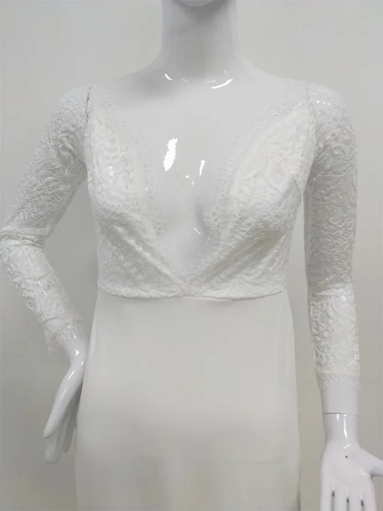 Fashion Female French Wedding Dress Sexy  Elegant Lace Evening Dresses Long Vestidos Summer Dress Sexy Dress Women