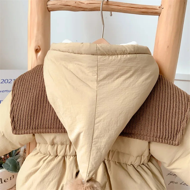 2025 Winter New in Infant Baby Girls Full Sleeve Hooded Quilted Thicken Warm Ruffles One-piece Jumpsuits Kids Newborn Romper