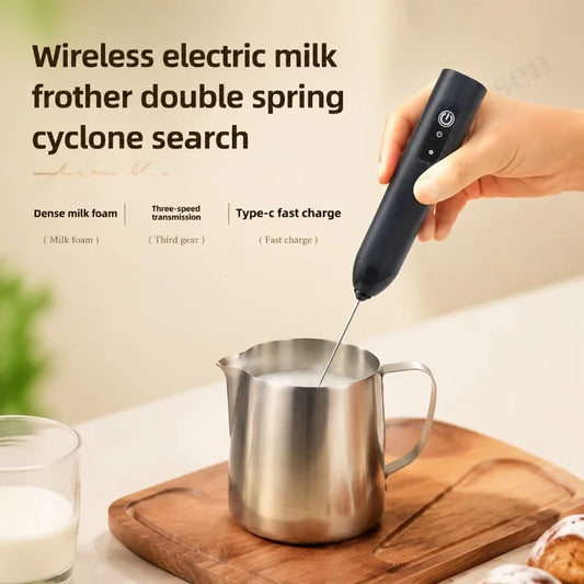 Electric Coffee Frother 2 In 1 Rechargeable Type-C Blender Stainless Steel 3 Speeds Milk Mixer Egg Beater Handheld Foam Maker