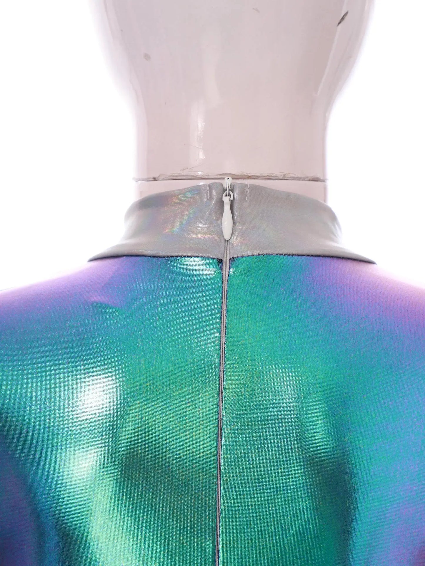 Kids Boys Girls Halloween Carnival Alien Cosplay Performance Costume Long Sleeve Metallic Shiny Space Jumpsuit with Hair Hoop