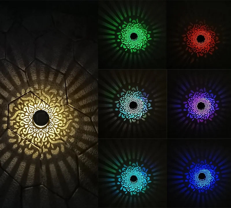 LED Solar Mandala Wall Lamp Openwork Projection Lawn Light Outdoor Garden Decorative Landscape Light for Garden Lawn Fence Porch