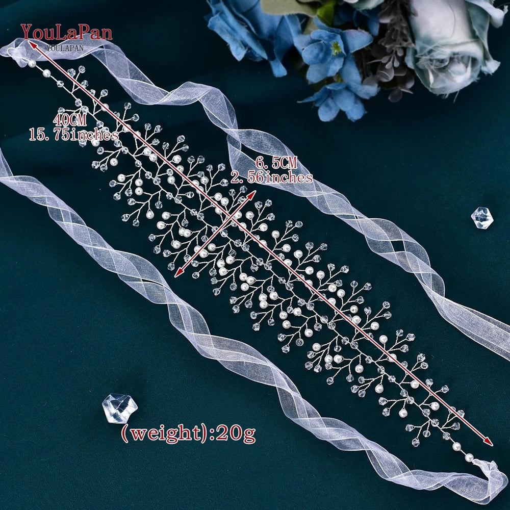 YouLaPan Wedding Rhinestone Sash Belts Pearls Crystal Belt For Girls Bridal Dress Accessories Woman Party Dress Waist Sash SH55