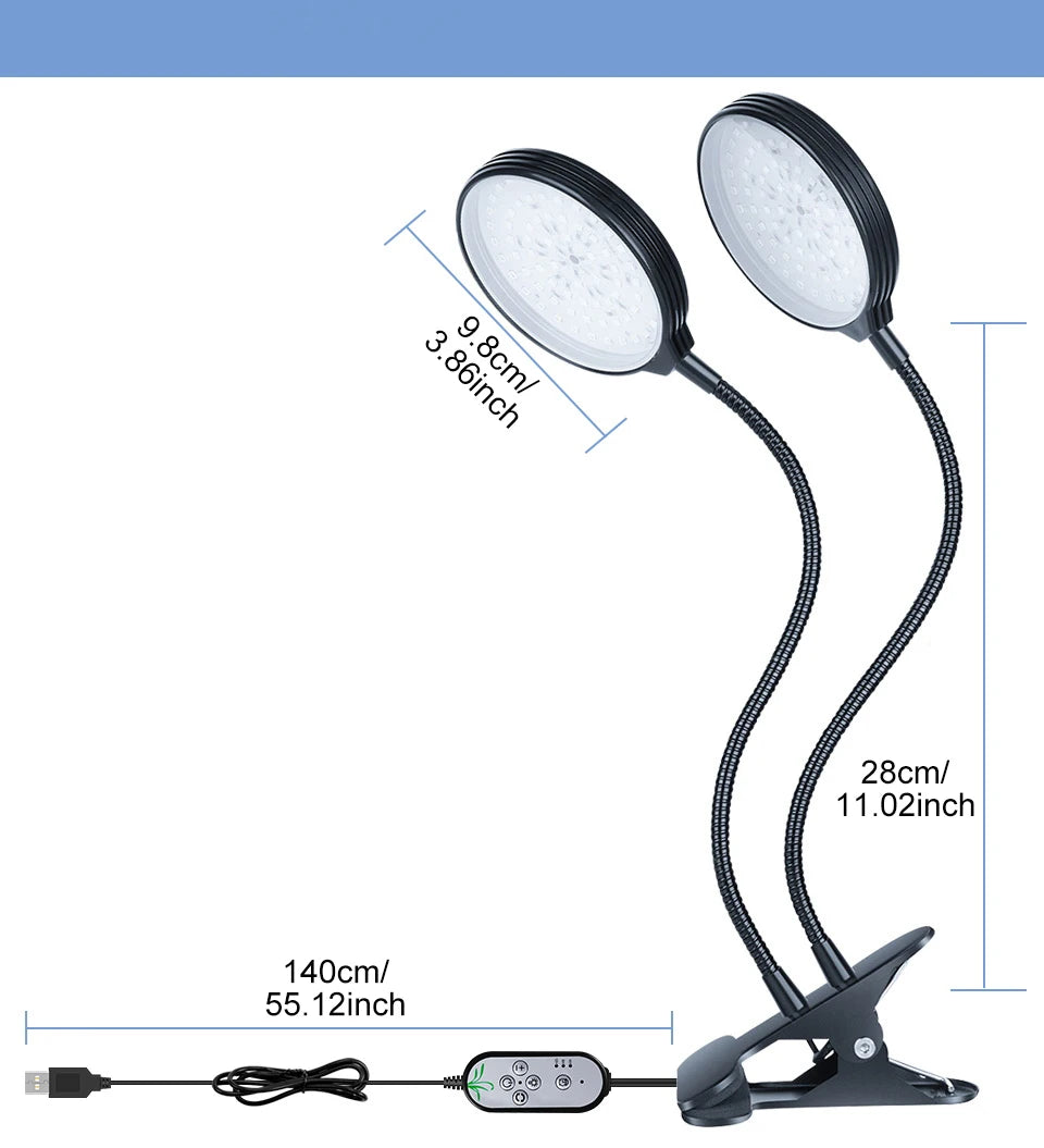 LED Grow Light Full Spectrum Dimmable With Timing Auto On/Off USB 5V Waterproof Plant Hydroponics Cultivation Lamp 1/2/3/4 Heads
