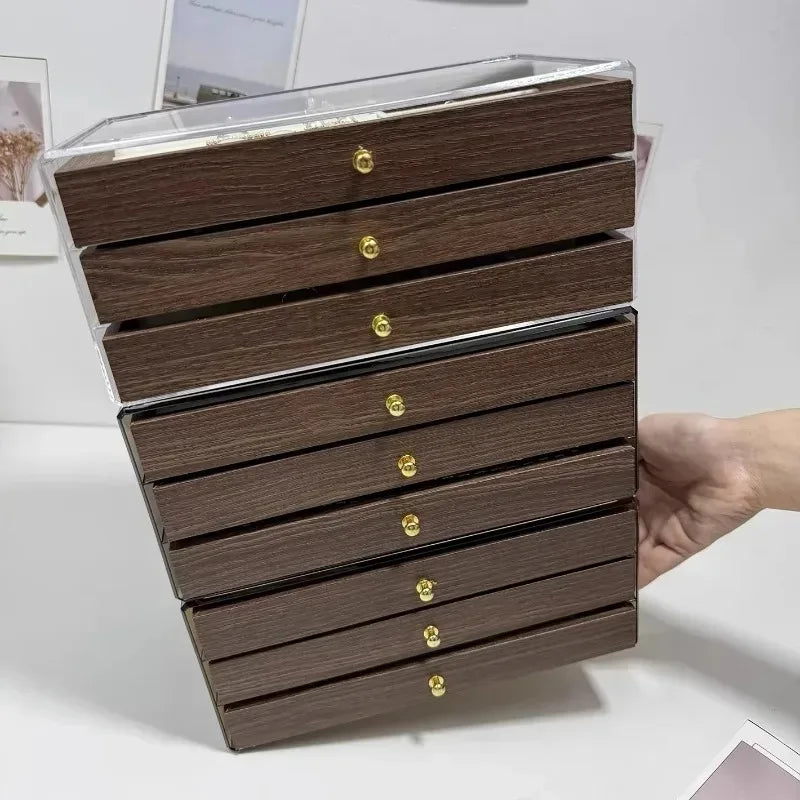 3-layer Large Capacity Drawer Walnut Wood Jewelry Storage Box Suitable for Earring Necklace Ring Jewelry Oxidation Prevention