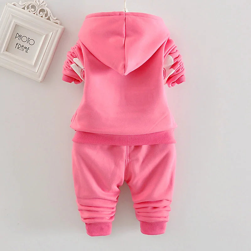 Kids Girls Fleece Lined 3D Daisy Flower Applique Hoodie Pant Suit Children Warm Winter Clothing Set 80-120
